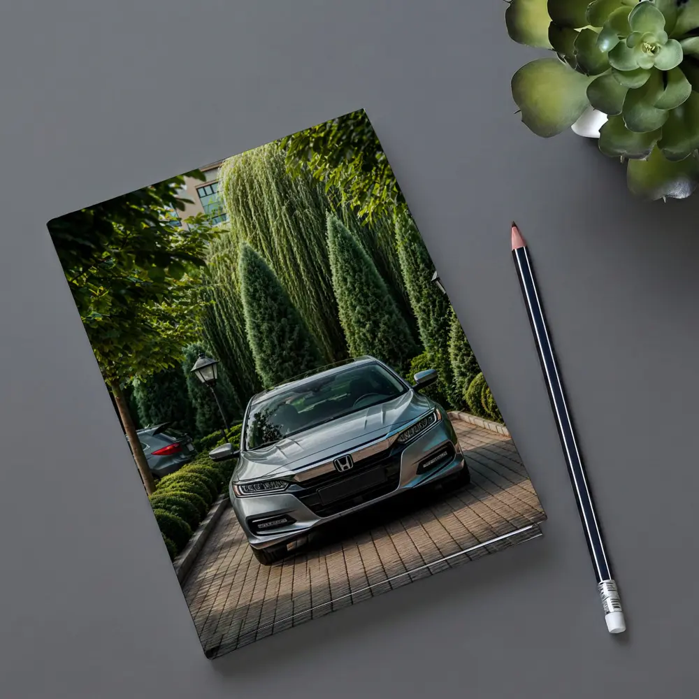 Honda Accord Parked Among Lush Green Trees – Notebooks