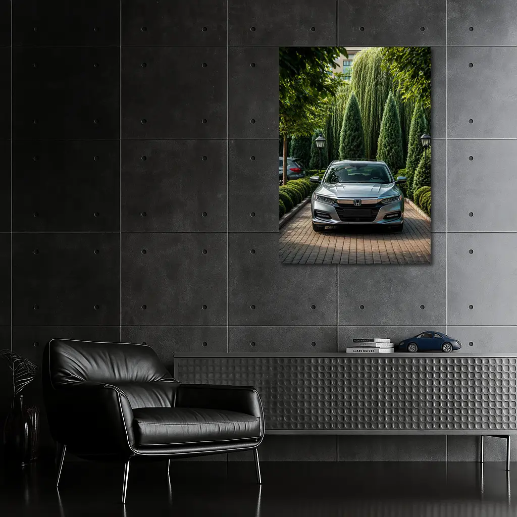Honda Accord Parked Among Lush Green Trees – Wall Art