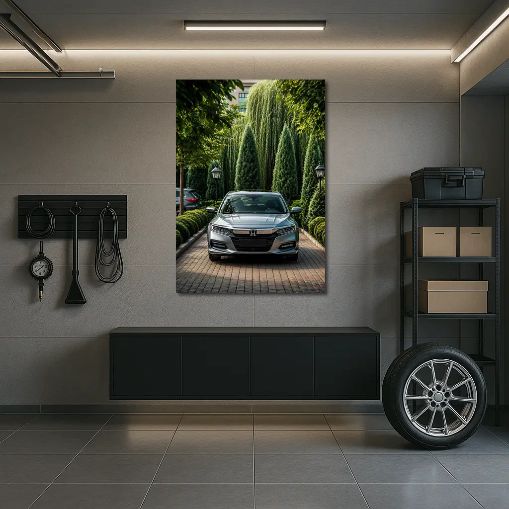 Honda Accord Parked Among Lush Green Trees – Wall Art