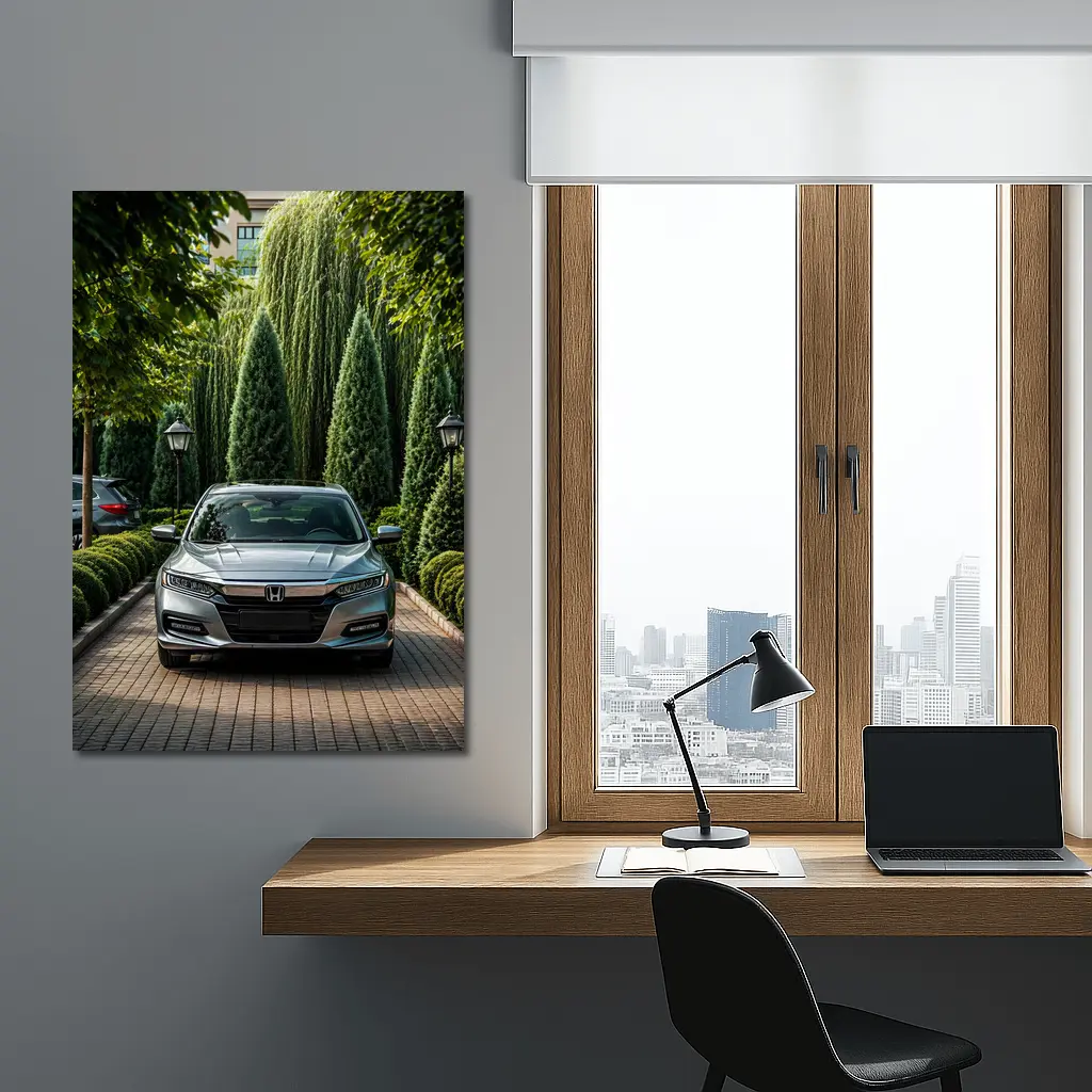 Honda Accord Parked Among Lush Green Trees – Wall Art