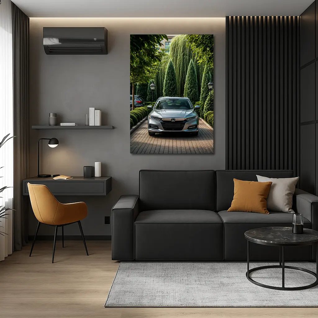 Honda Accord Parked Among Lush Green Trees – Wall Art