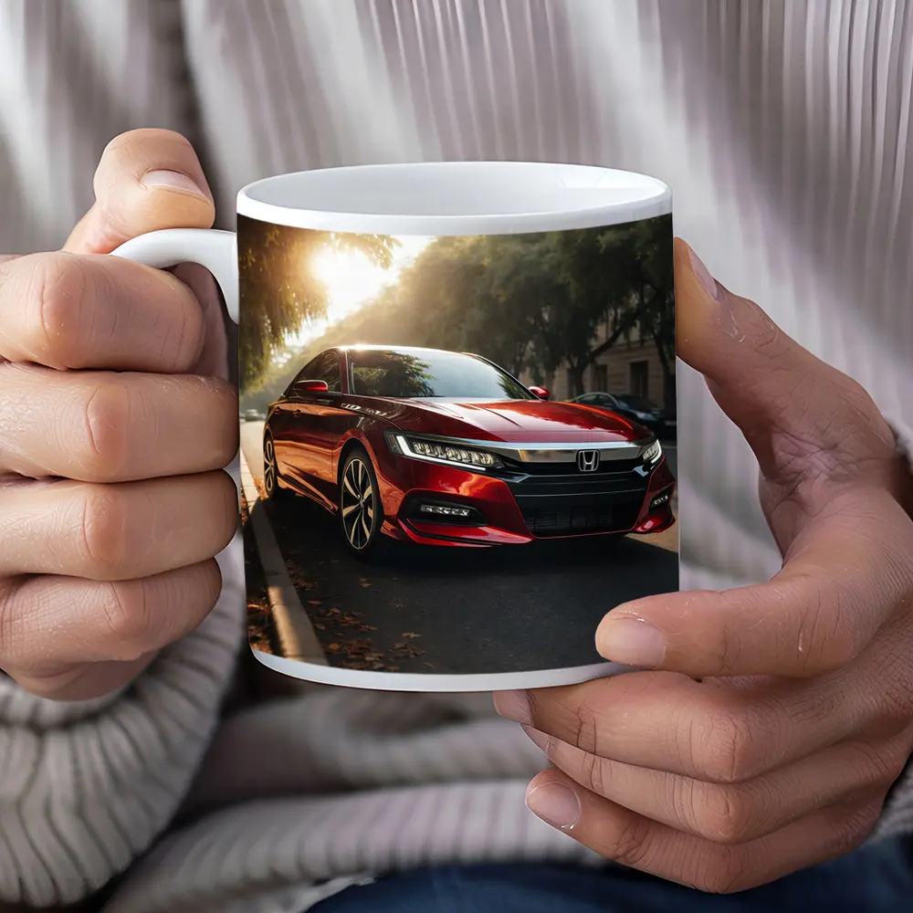 Honda Accord Red Sedan Urban Street Scene – Mugs