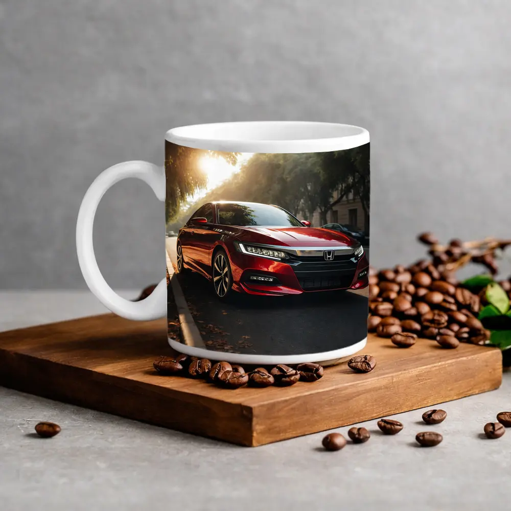 Honda Accord Red Sedan Urban Street Scene – Mugs