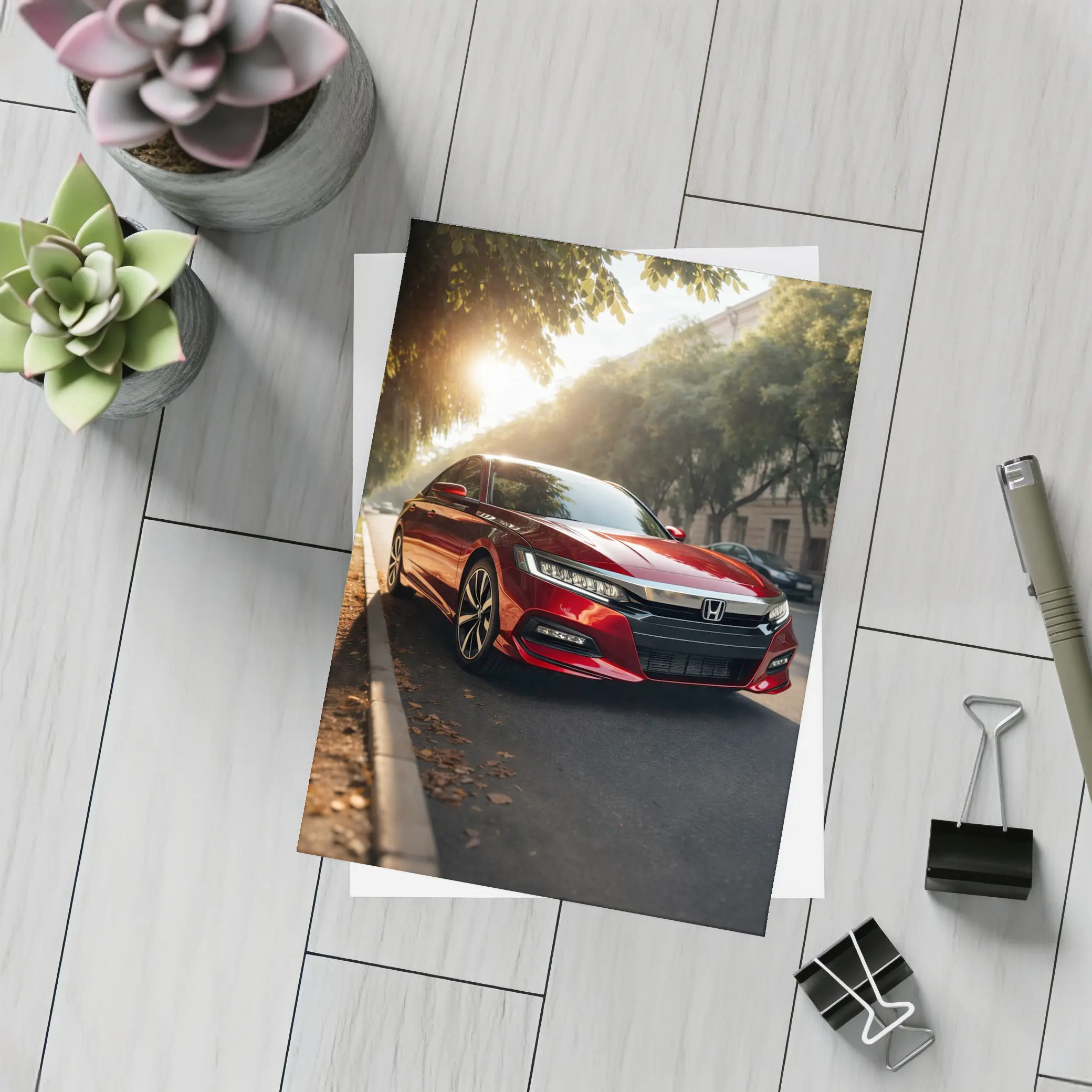 Honda Accord Red Sedan Urban Street Scene – Postcards