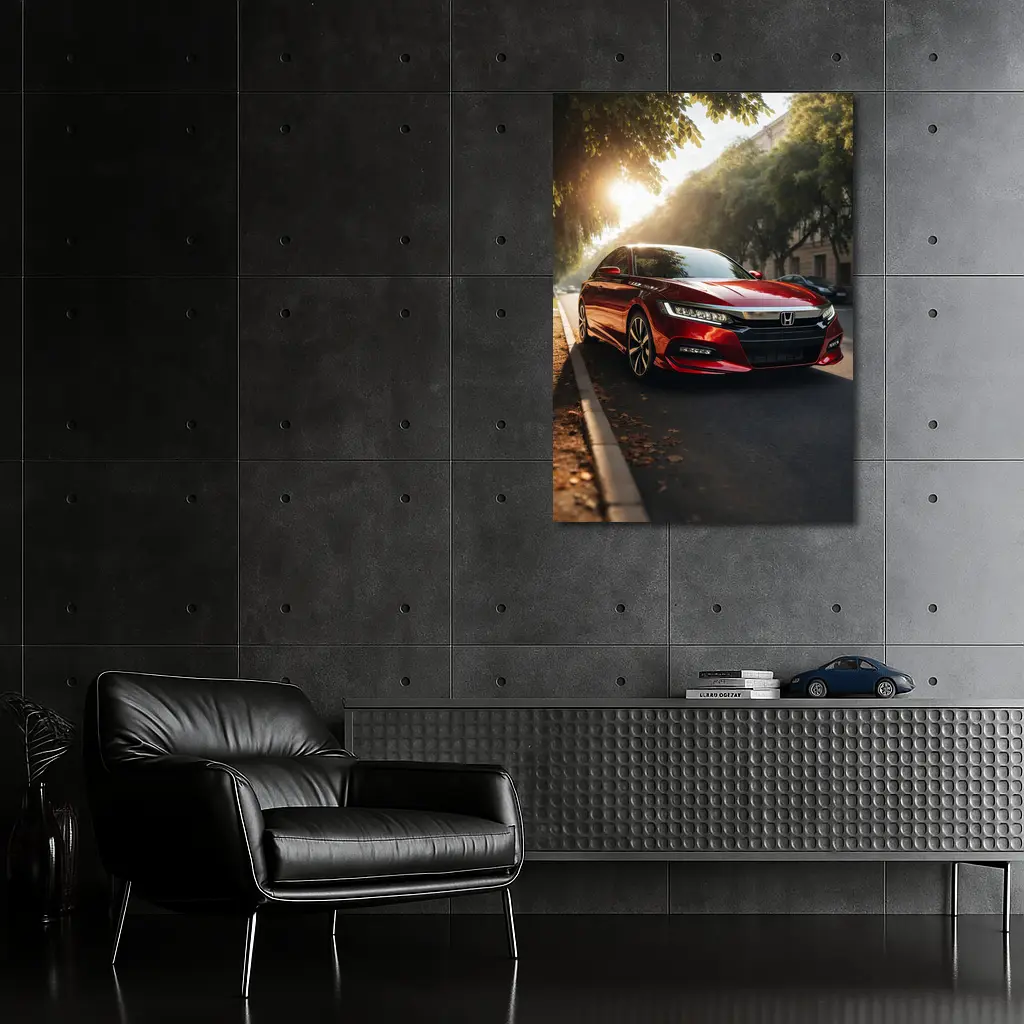 Honda Accord Red Sedan Urban Street Scene – Wall Art
