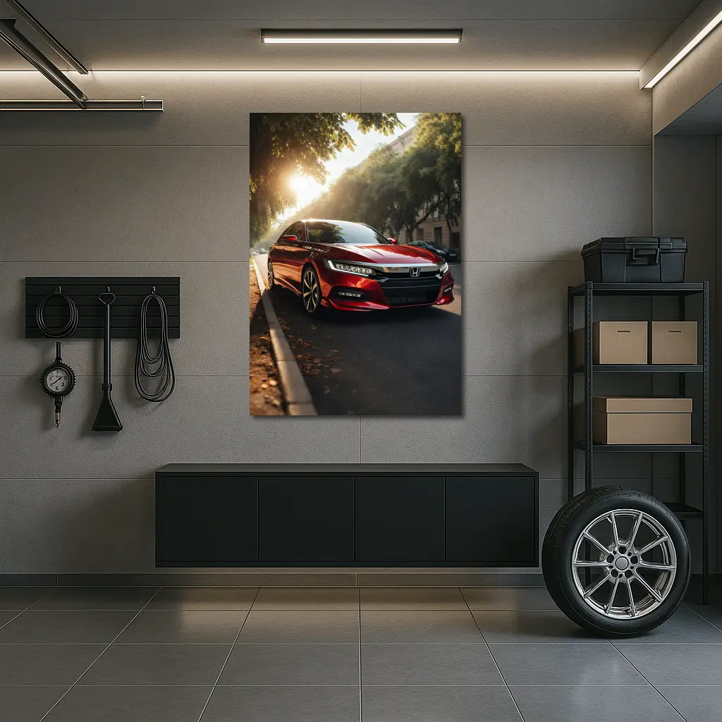 Honda Accord Red Sedan Urban Street Scene – Wall Art
