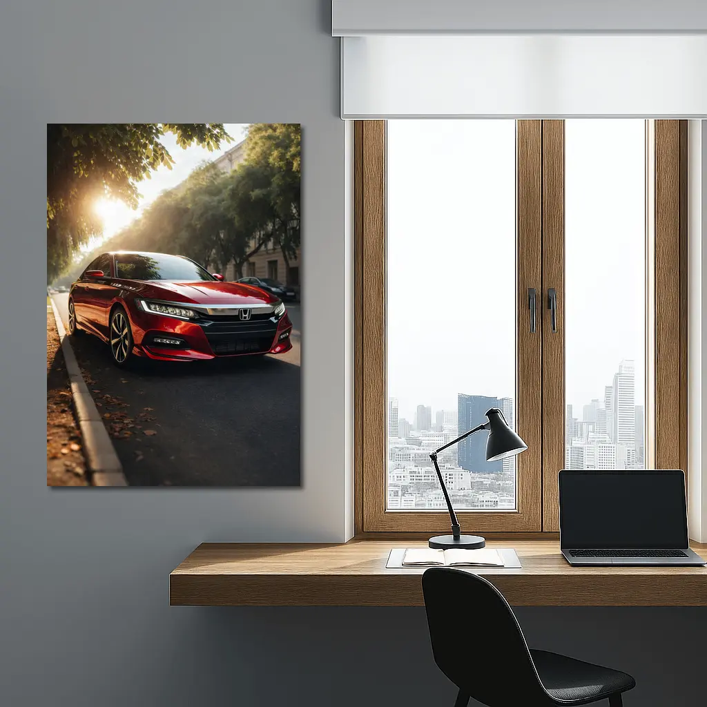 Honda Accord Red Sedan Urban Street Scene – Wall Art
