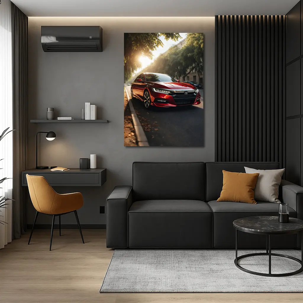 Honda Accord Red Sedan Urban Street Scene – Wall Art