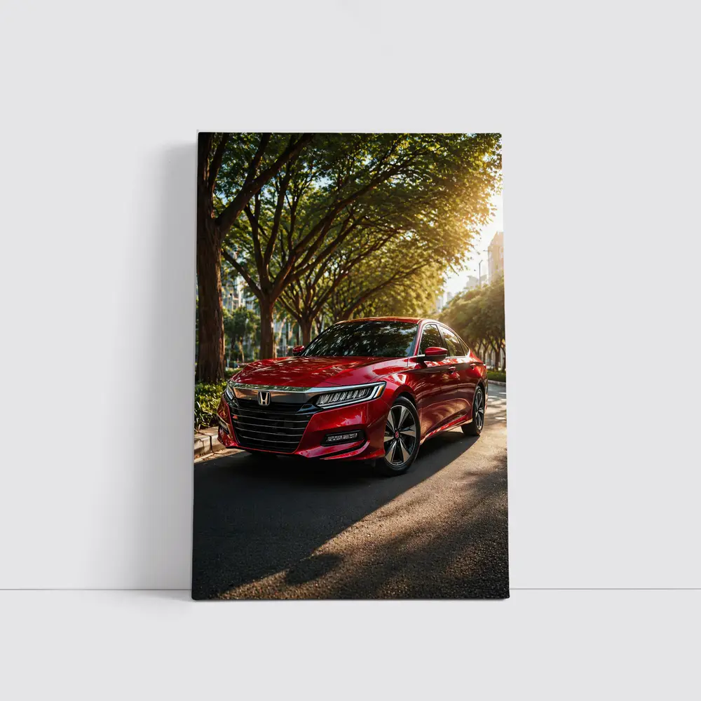 Honda Accord Red Sedan Tree Lined Street – Wall Art