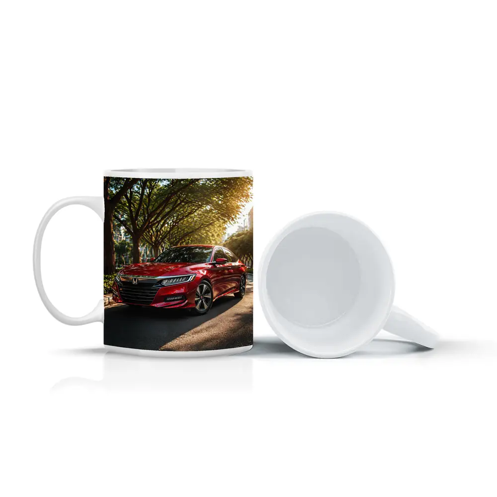 Honda Accord Red Sedan Tree Lined Street – Mugs
