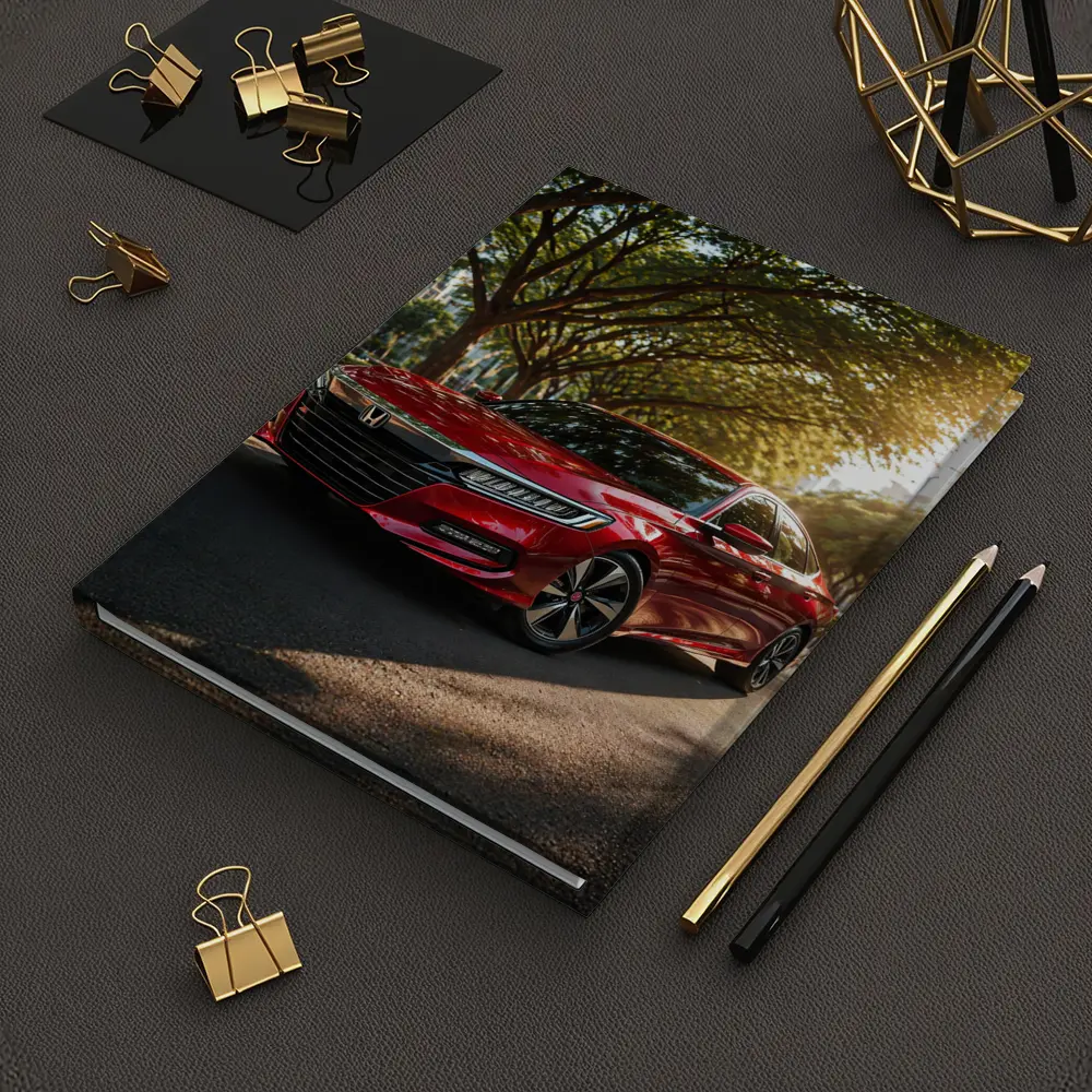 Honda Accord Red Sedan Tree Lined Street – Notebooks