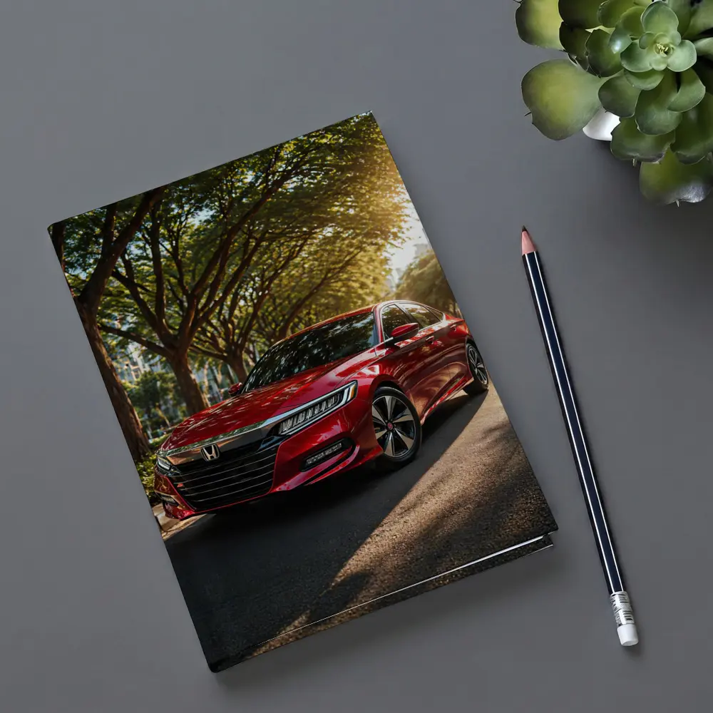 Honda Accord Red Sedan Tree Lined Street – Notebooks