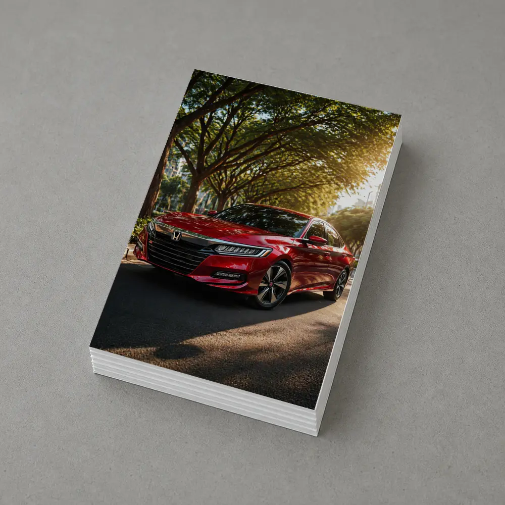 Honda Accord Red Sedan Tree Lined Street – Postcards