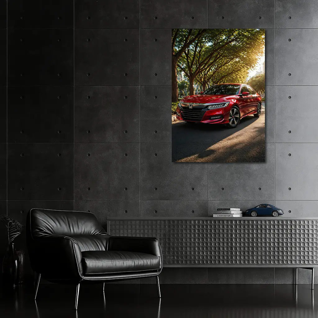Honda Accord Red Sedan Tree Lined Street – Wall Art