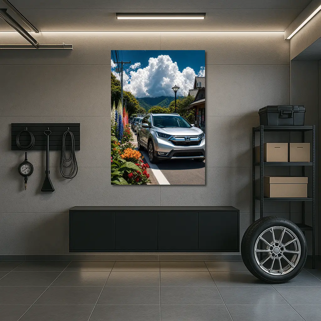 Honda CR-V Silver SUV Mountain Village Street – Wall Art