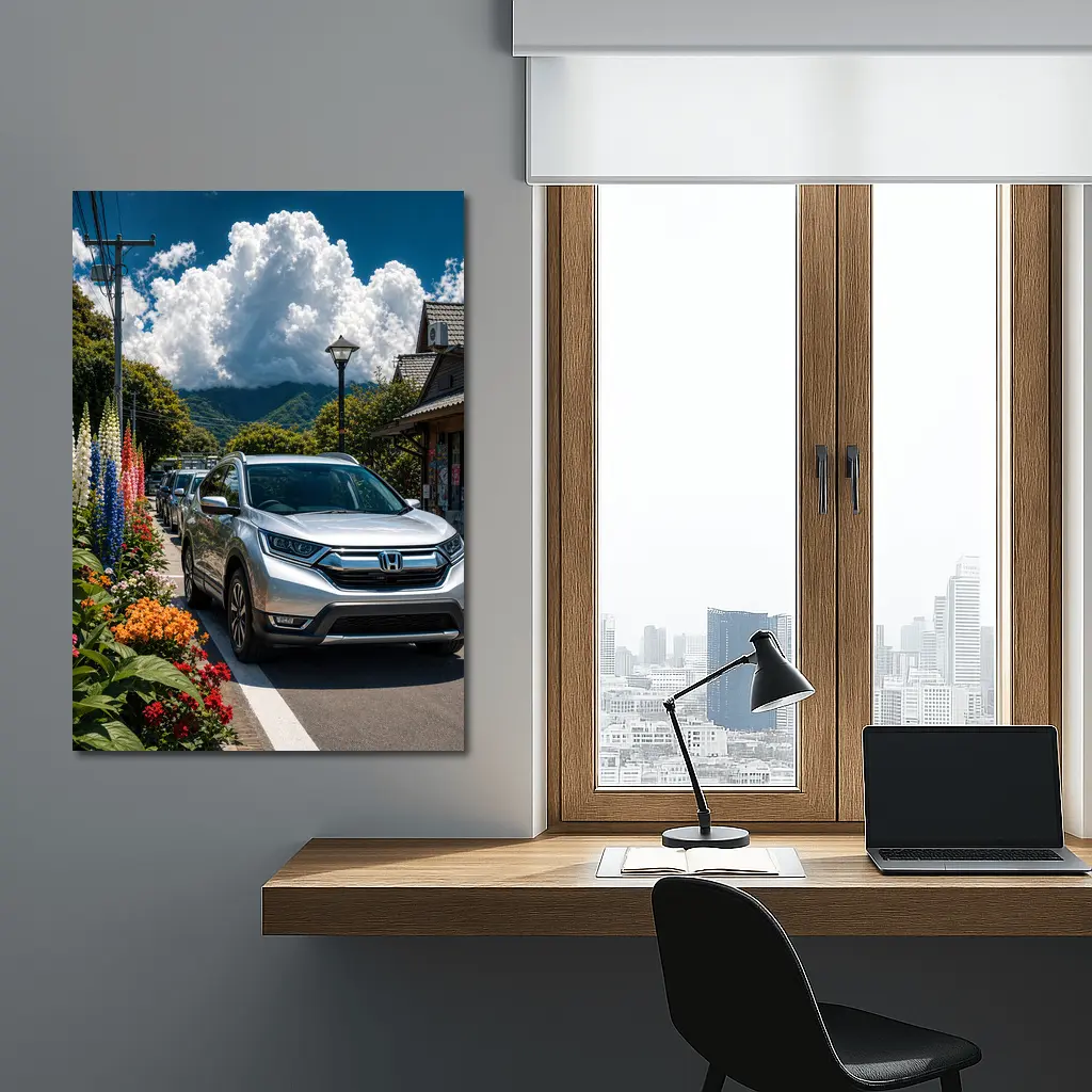 Honda CR-V Silver SUV Mountain Village Street – Wall Art