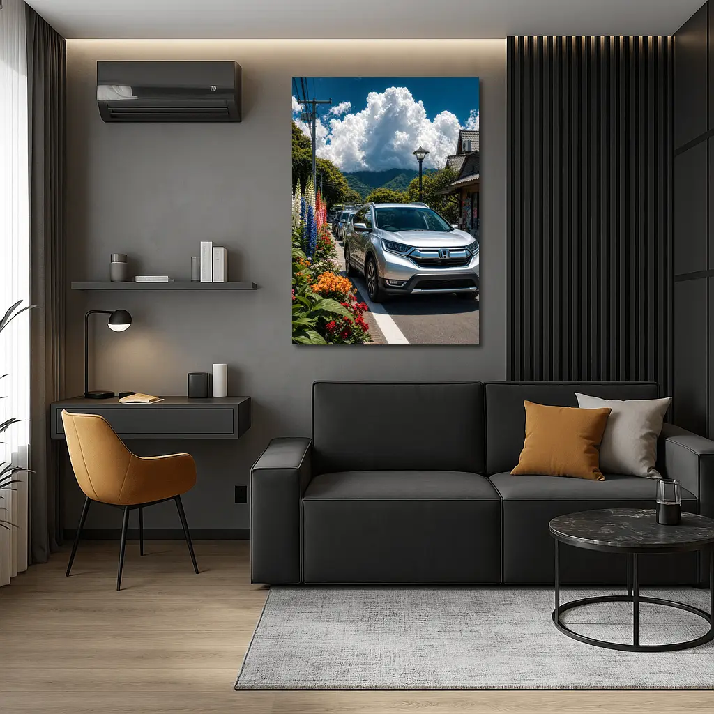 Honda CR-V Silver SUV Mountain Village Street – Wall Art