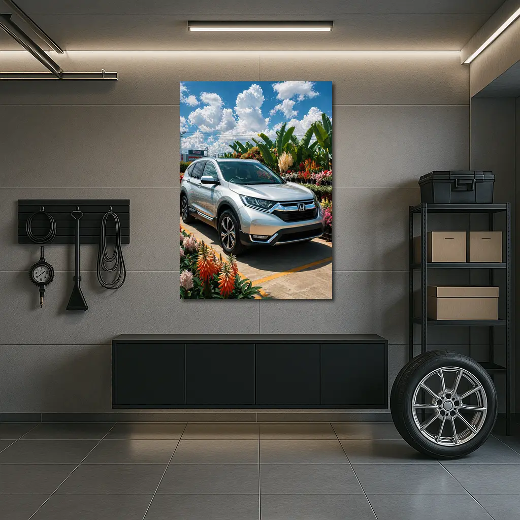 Honda CR-V Silver SUV Flower Garden – Wall Art
