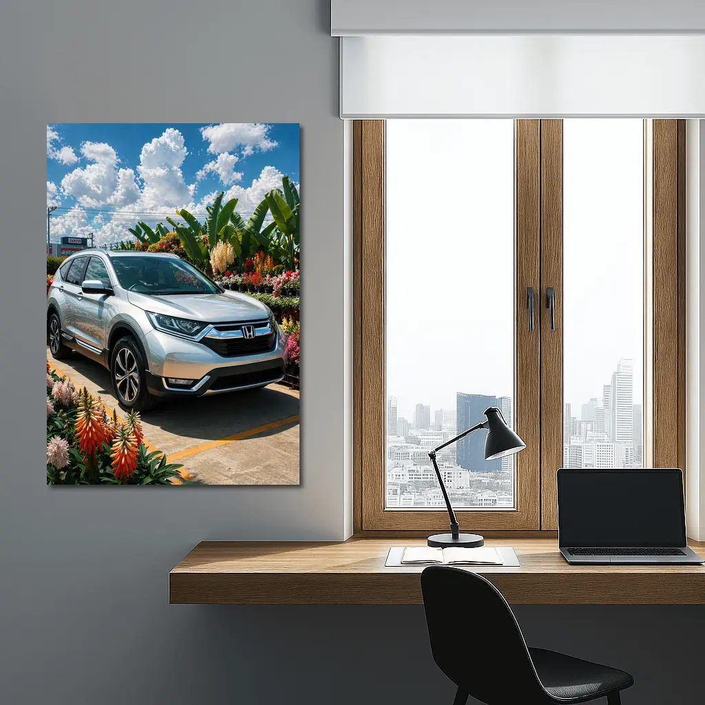 Honda CR-V Silver SUV Flower Garden – Wall Art