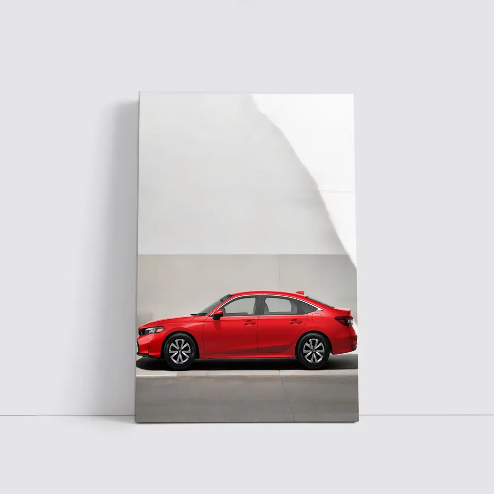Red Honda Civic Parked Against Gray Wall – Wall Art