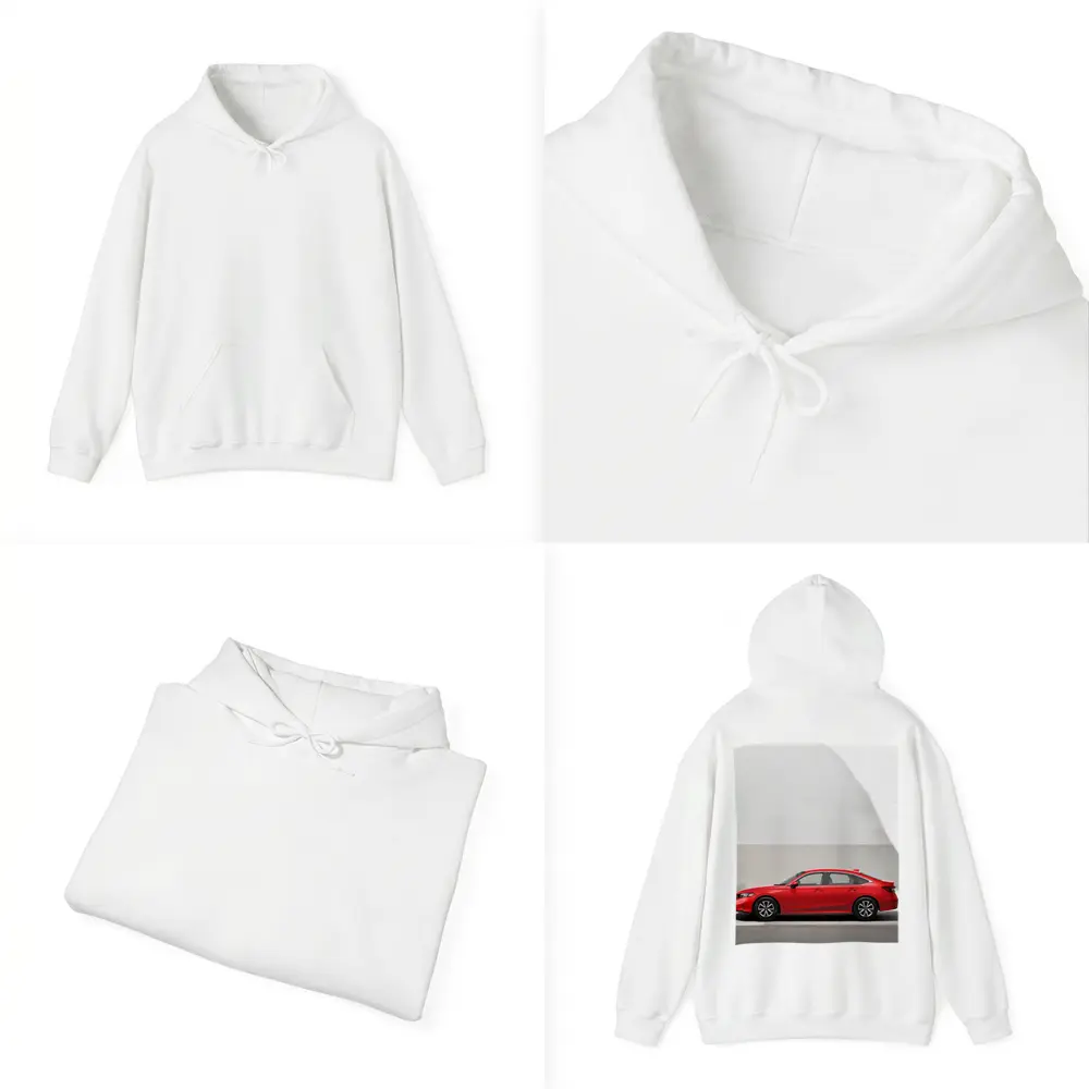 Red Honda Civic Parked Against Gray Wall – Hoodies