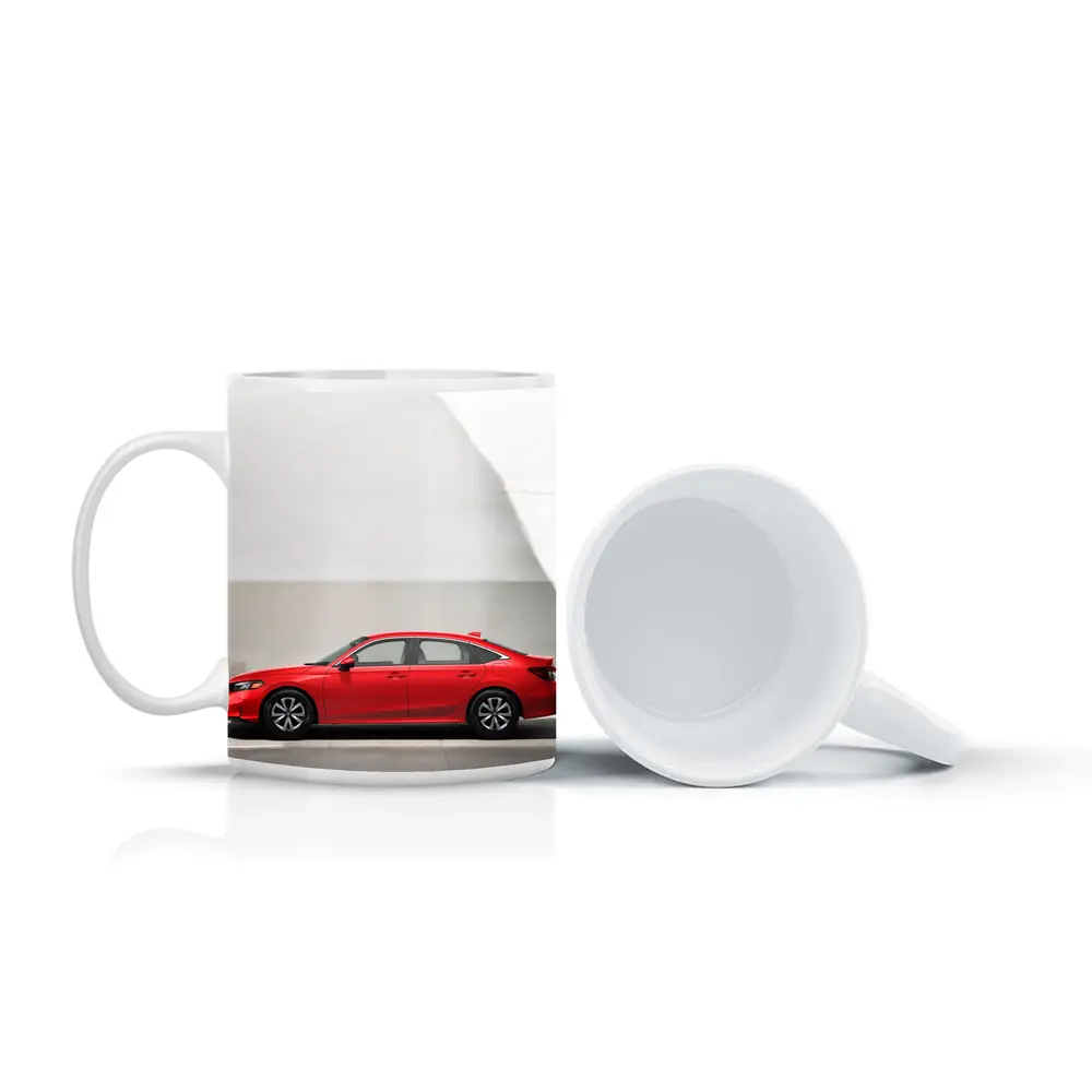 Red Honda Civic Parked Against Gray Wall – Mugs