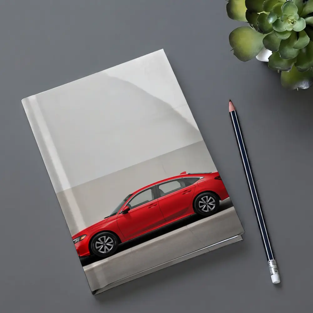 Red Honda Civic Parked Against Gray Wall – Notebooks