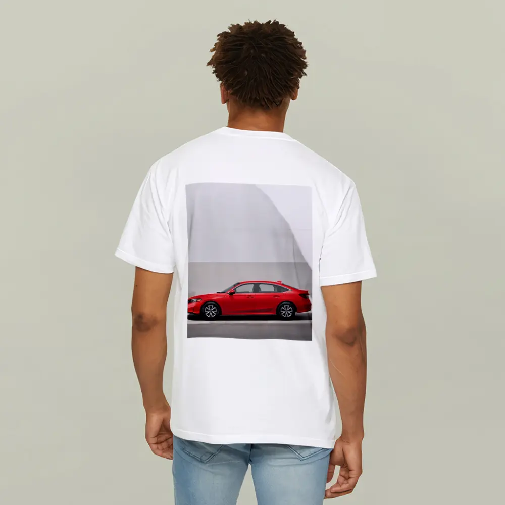 Red Honda Civic Parked Against Gray Wall – T-Shirts