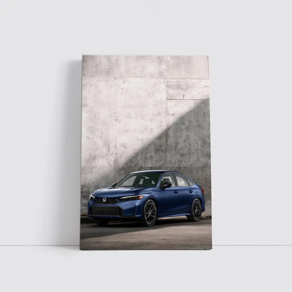 Honda Civic Blue Parked Against Grey Wall – Wall Art