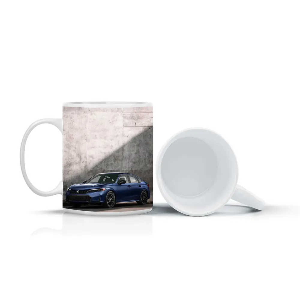 Honda Civic Blue Parked Against Grey Wall – Mugs