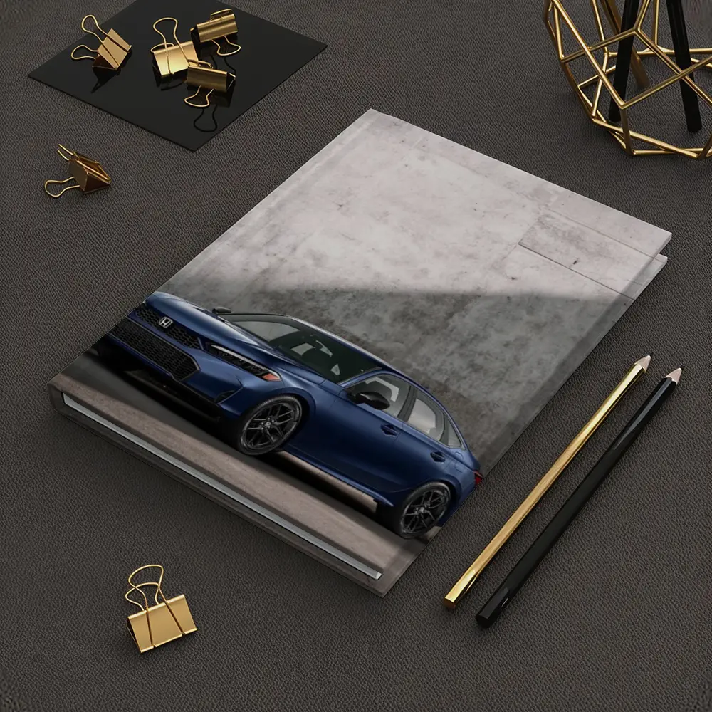 Honda Civic Blue Parked Against Grey Wall – Notebooks