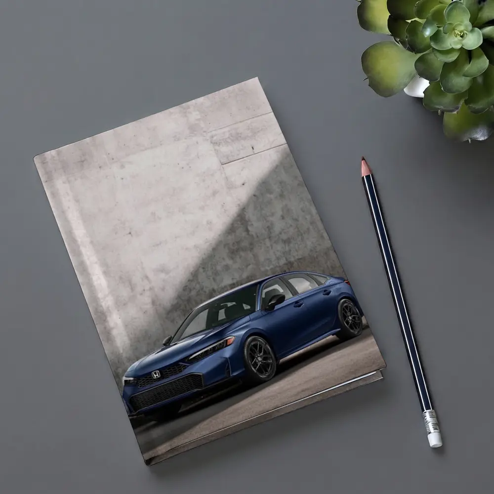 Honda Civic Blue Parked Against Grey Wall – Notebooks