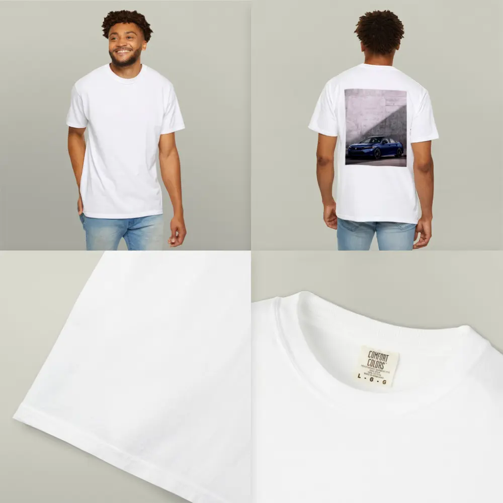 Honda Civic Blue Parked Against Grey Wall – T-Shirts
