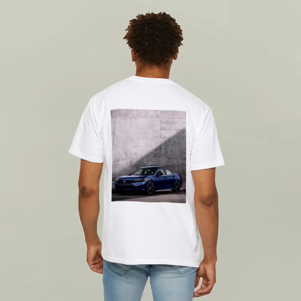Honda Civic Blue Parked Against Grey Wall – T-Shirts