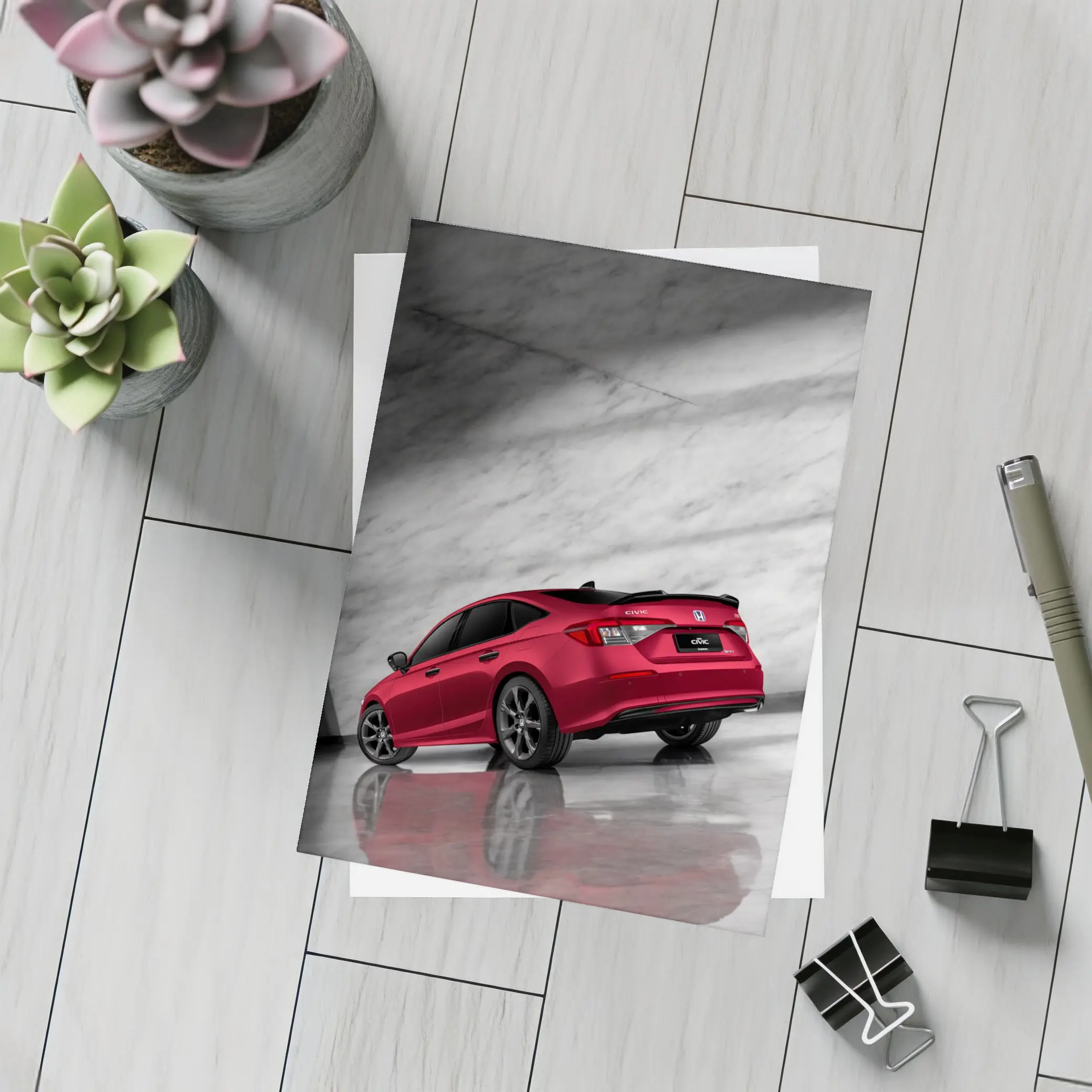 Honda Civic Red Car Marble Studio Background – Postcards