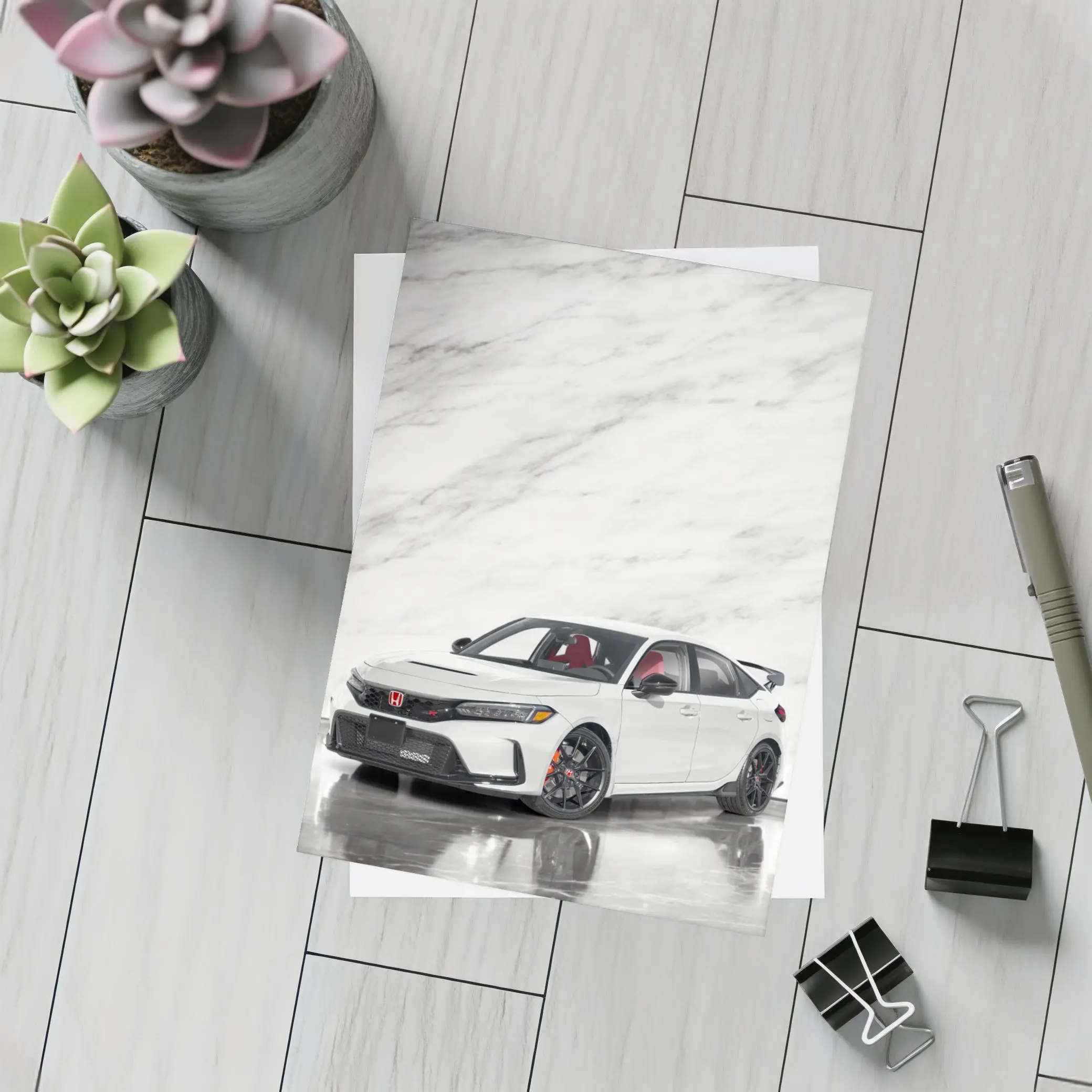 Honda Civic Type R White Marble Background – Postcards