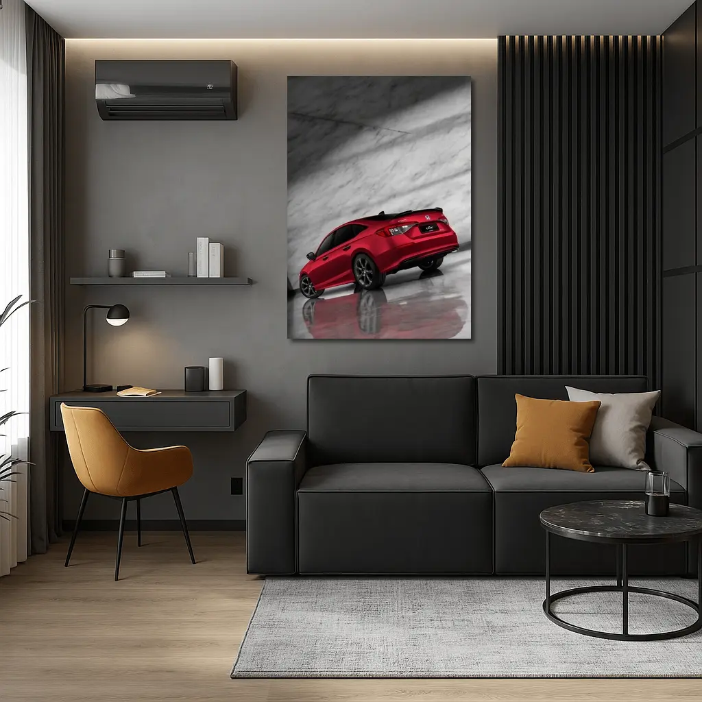 Honda Civic Red Car Marble Studio Background – Wall Art