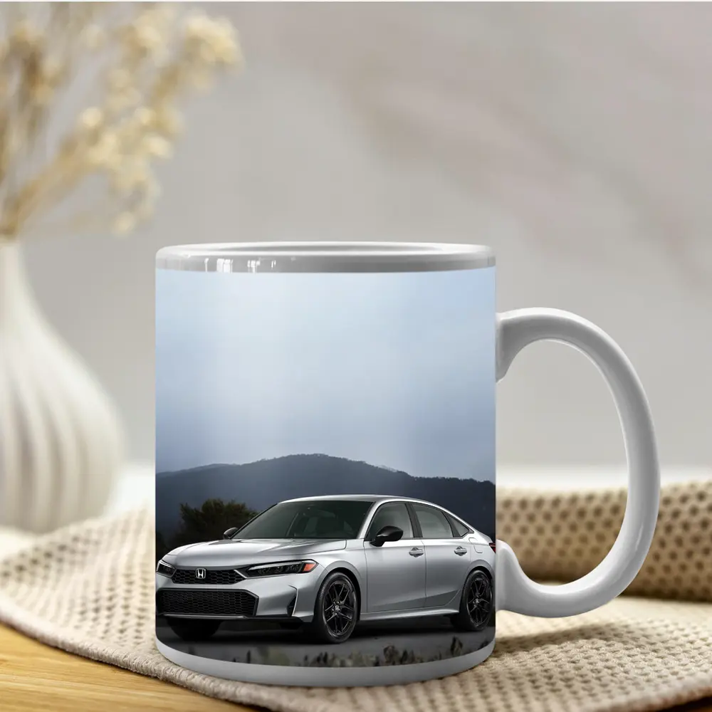Honda Civic Silver Sedan Misty Mountain Background – Mugs