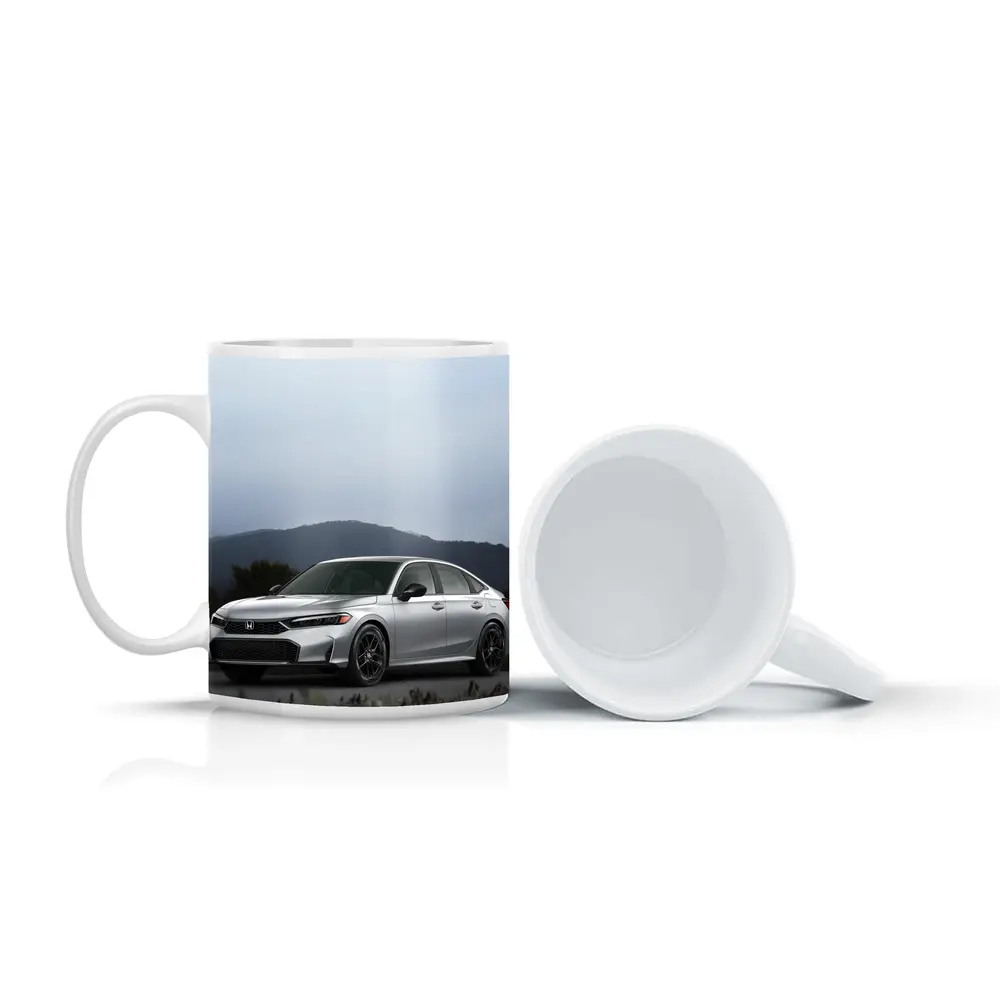 Honda Civic Silver Sedan Misty Mountain Background – Mugs