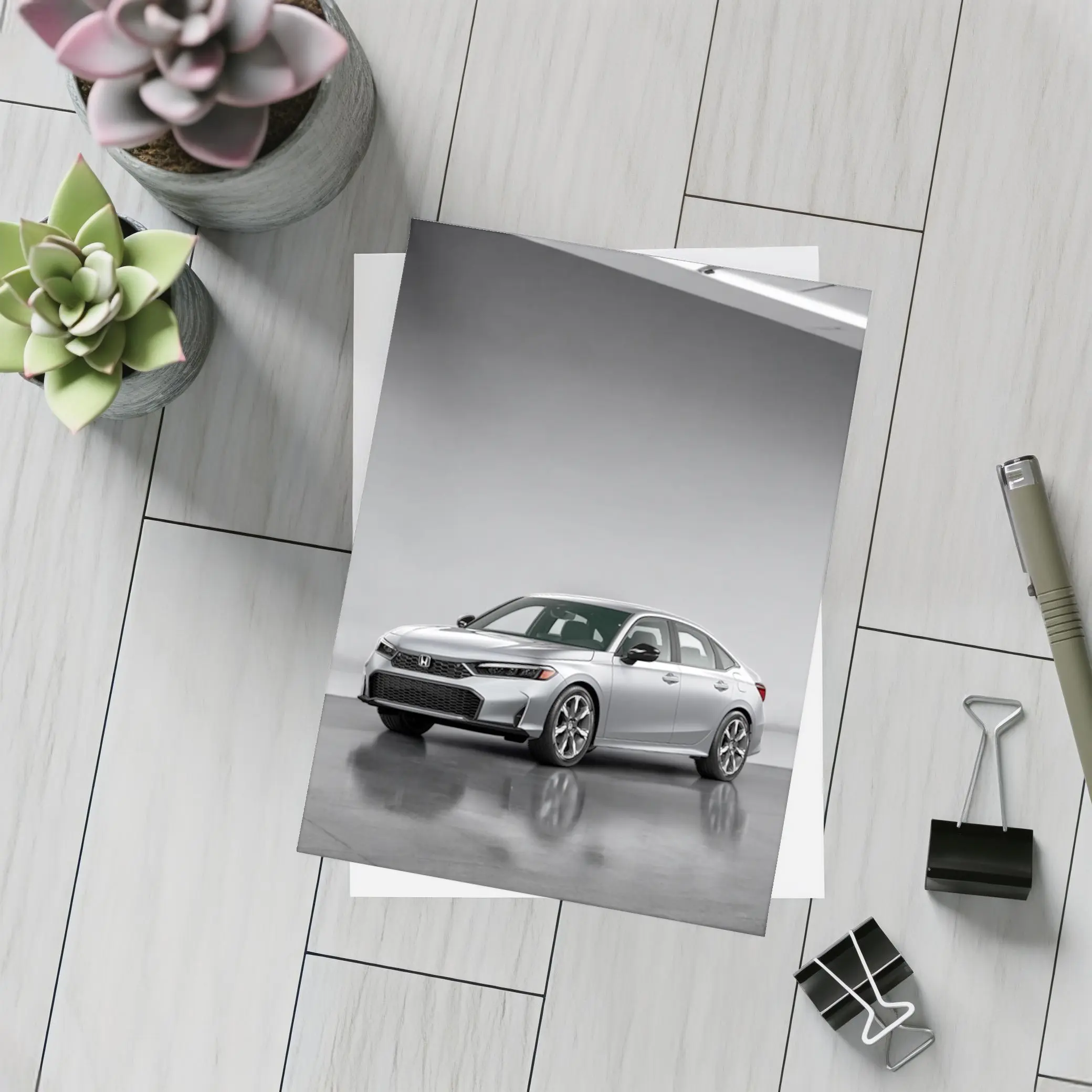 Honda Civic Silver Sedan Studio Setting – Postcards
