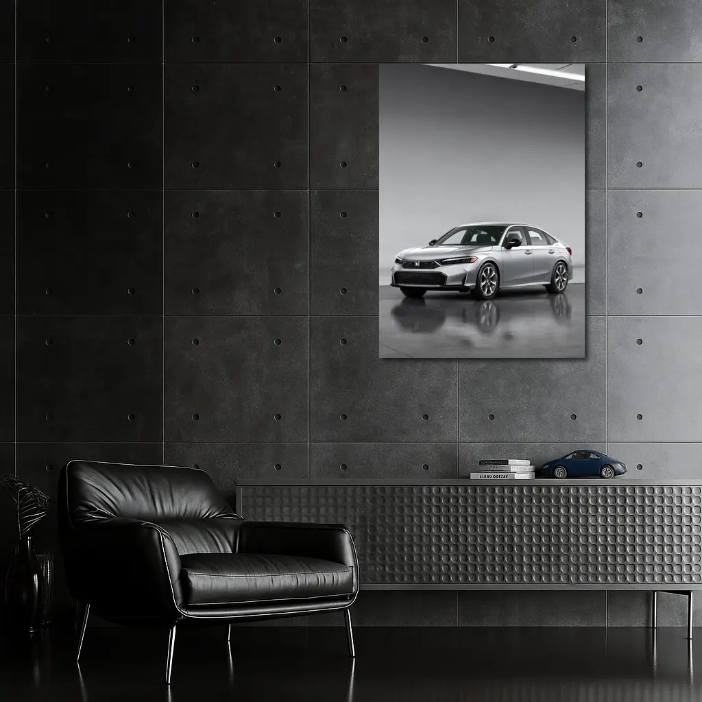 Honda Civic Silver Sedan Studio Setting – Wall Art