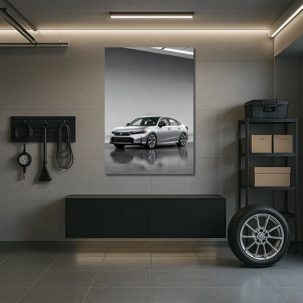 Honda Civic Silver Sedan Studio Setting – Wall Art