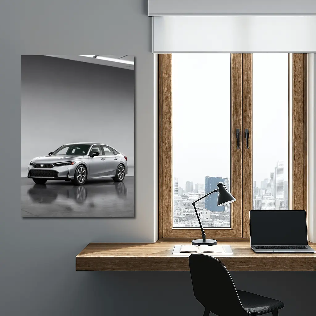Honda Civic Silver Sedan Studio Setting – Wall Art