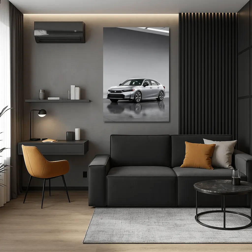 Honda Civic Silver Sedan Studio Setting – Wall Art