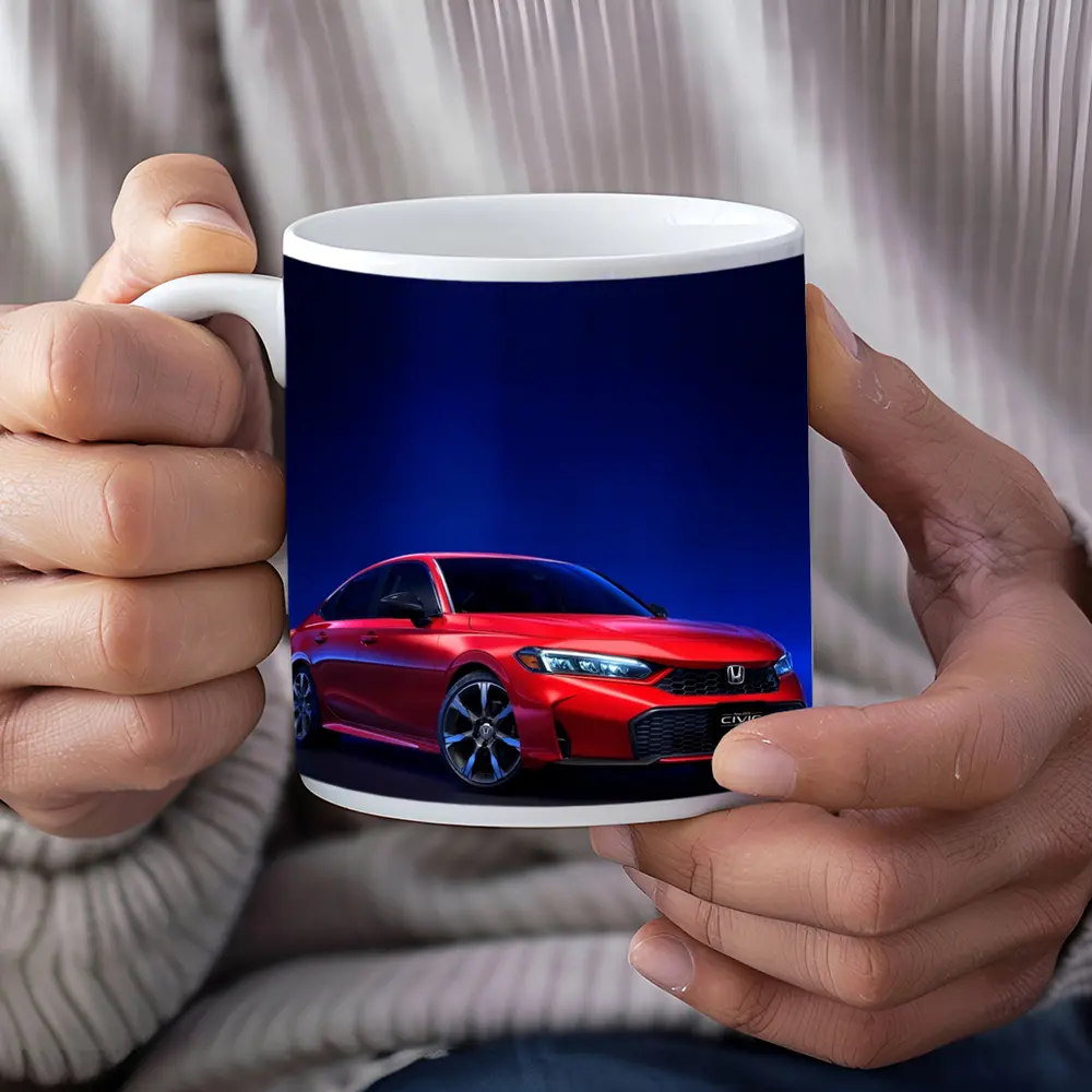 Red Honda Civic Dark Blue Studio Background – Mugs