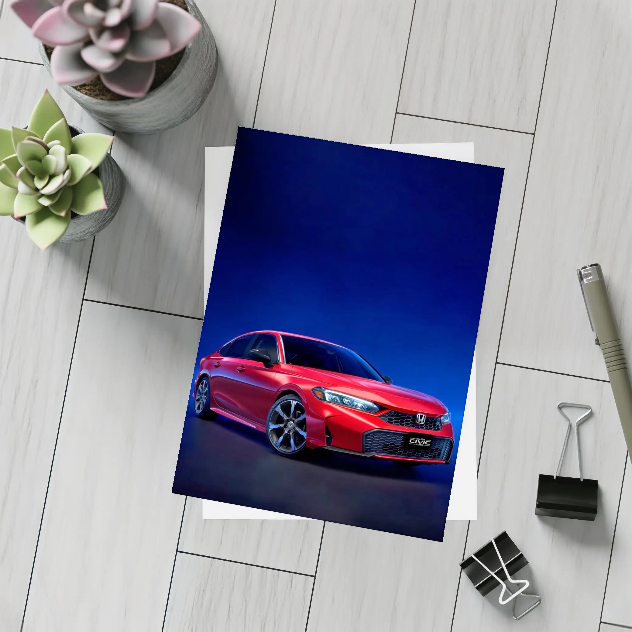 Red Honda Civic Dark Blue Studio Background – Postcards
