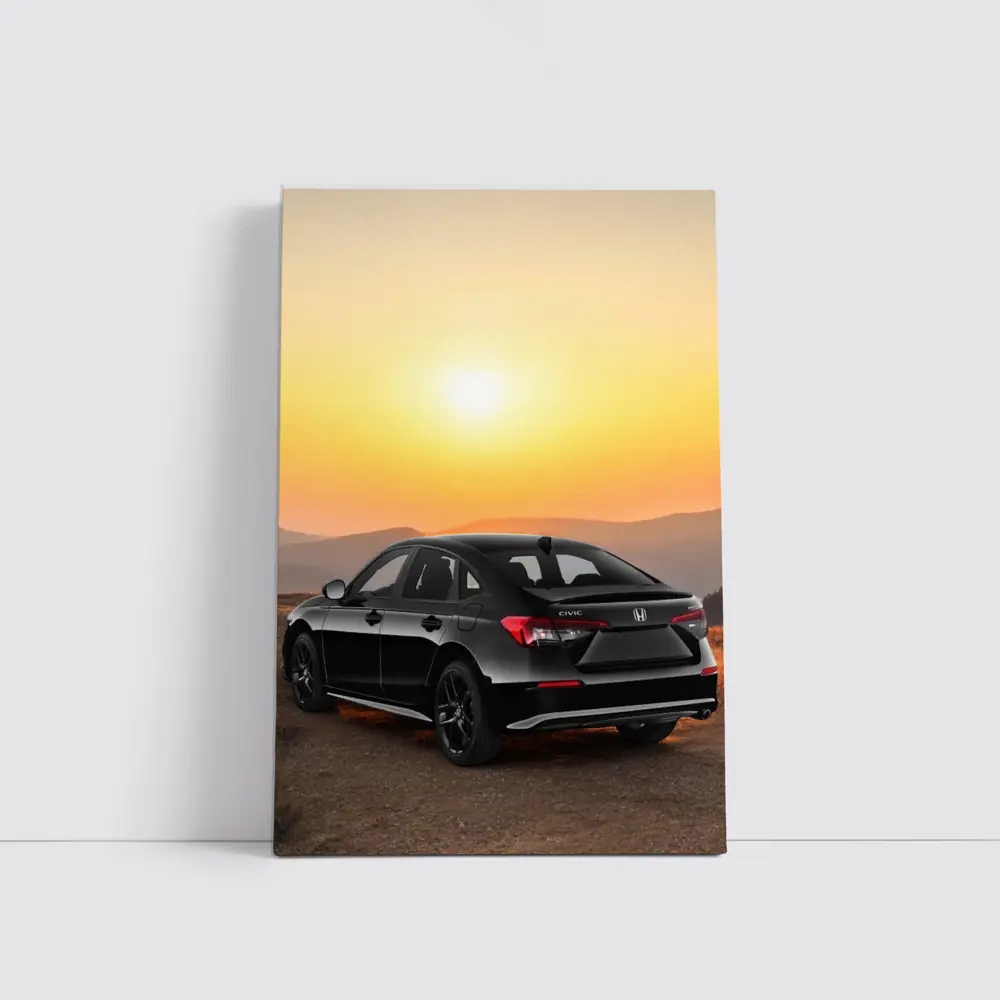 Honda Civic Black Car Golden Sunset Background – Wall Art