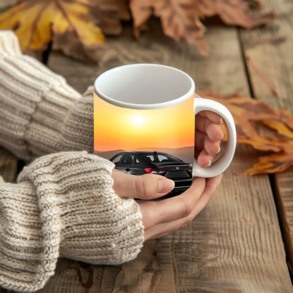Honda Civic Black Car Golden Sunset Background – Mugs