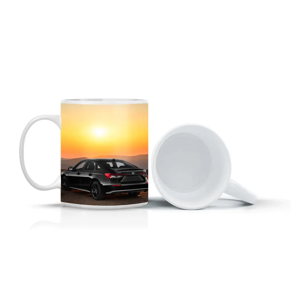 Honda Civic Black Car Golden Sunset Background – Mugs