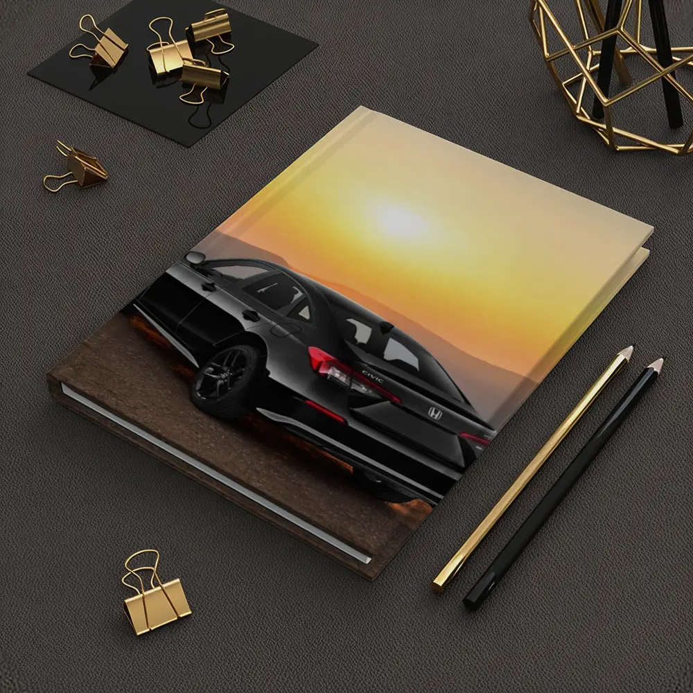 Honda Civic Black Car Golden Sunset Background – Notebooks